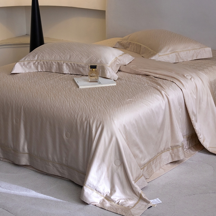 91家纺网 家纺一手货源 找家纺 淼铭家纺 2026新款天丝棉提花床盖夏被夏凉被空调被四件套-半夏系列 半夏-香槟