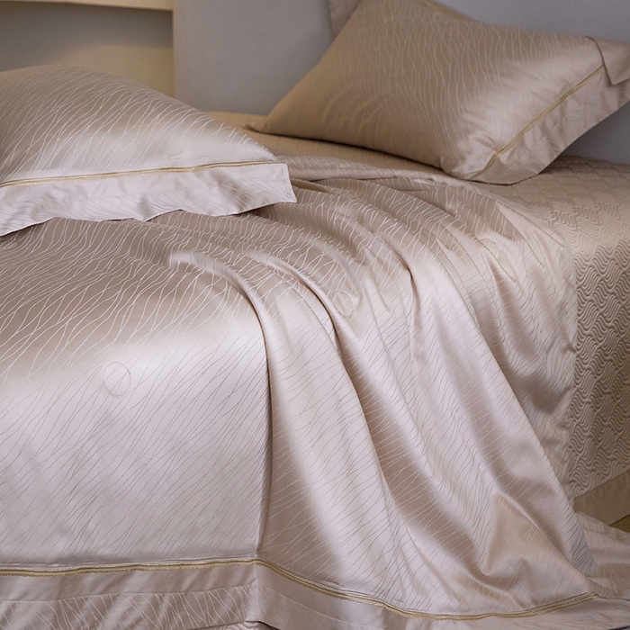 91家纺网 家纺一手货源 找家纺 淼铭家纺 2026新款天丝棉提花床盖夏被夏凉被空调被四件套-半夏系列 半夏-香槟