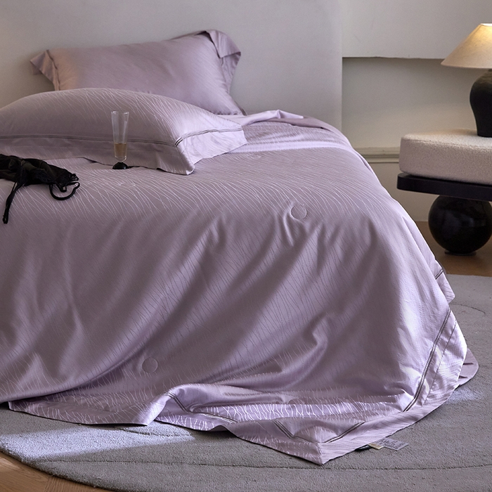 91家纺网 家纺一手货源 找家纺 淼铭家纺 2026新款天丝棉提花床盖夏被夏凉被空调被四件套-半夏系列 半夏-紫色