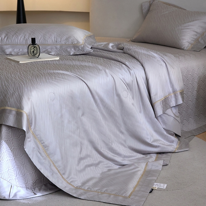 91家纺网 家纺一手货源 找家纺 淼铭家纺 2026新款天丝棉提花床盖夏被夏凉被空调被四件套-半夏系列 半夏-灰色