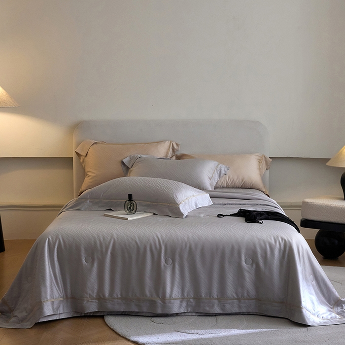 91家纺网 家纺一手货源 找家纺 淼铭家纺 2026新款天丝棉提花床盖夏被夏凉被空调被四件套-半夏系列 半夏-灰色