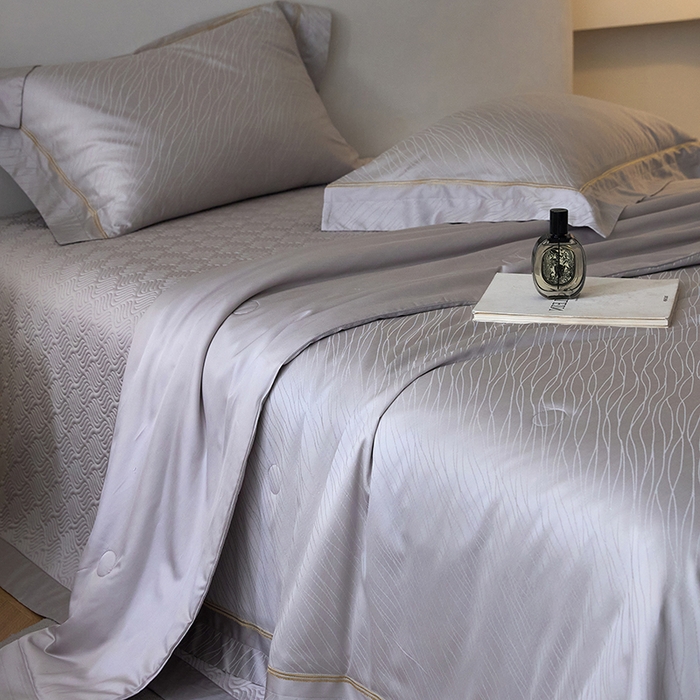 91家纺网 家纺一手货源 找家纺 淼铭家纺 2026新款天丝棉提花床盖夏被夏凉被空调被四件套-半夏系列 半夏-灰色