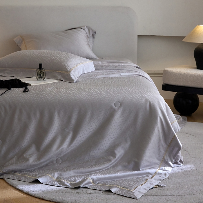 91家纺网 家纺一手货源 找家纺 淼铭家纺 2026新款天丝棉提花床盖夏被夏凉被空调被四件套-半夏系列 半夏-灰色