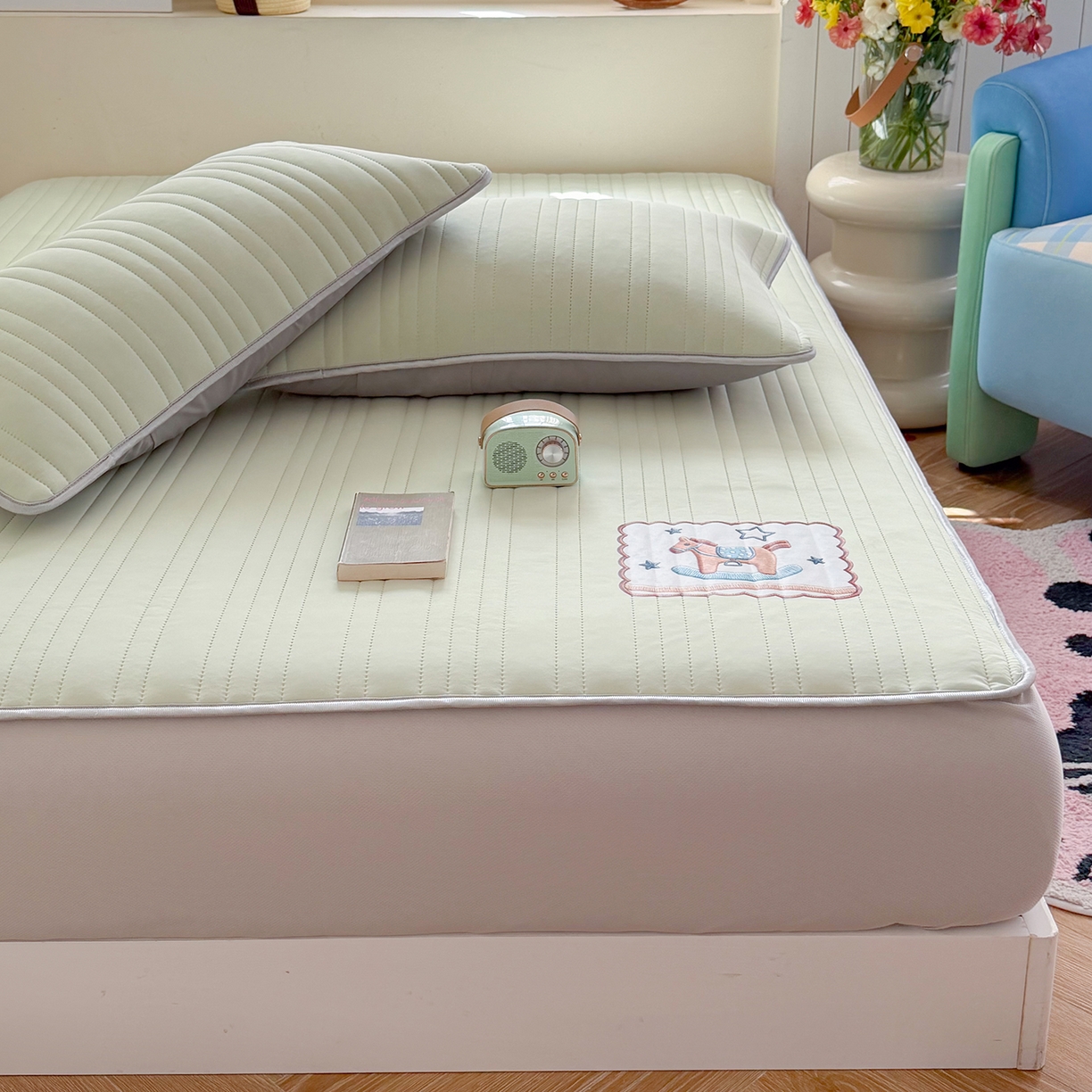 91家纺网 家纺一手货源 找家纺 TT.one 塔塔家居 2026新款A类夏日裸感凉感夏凉垫--小马系列 小马-薄荷绿