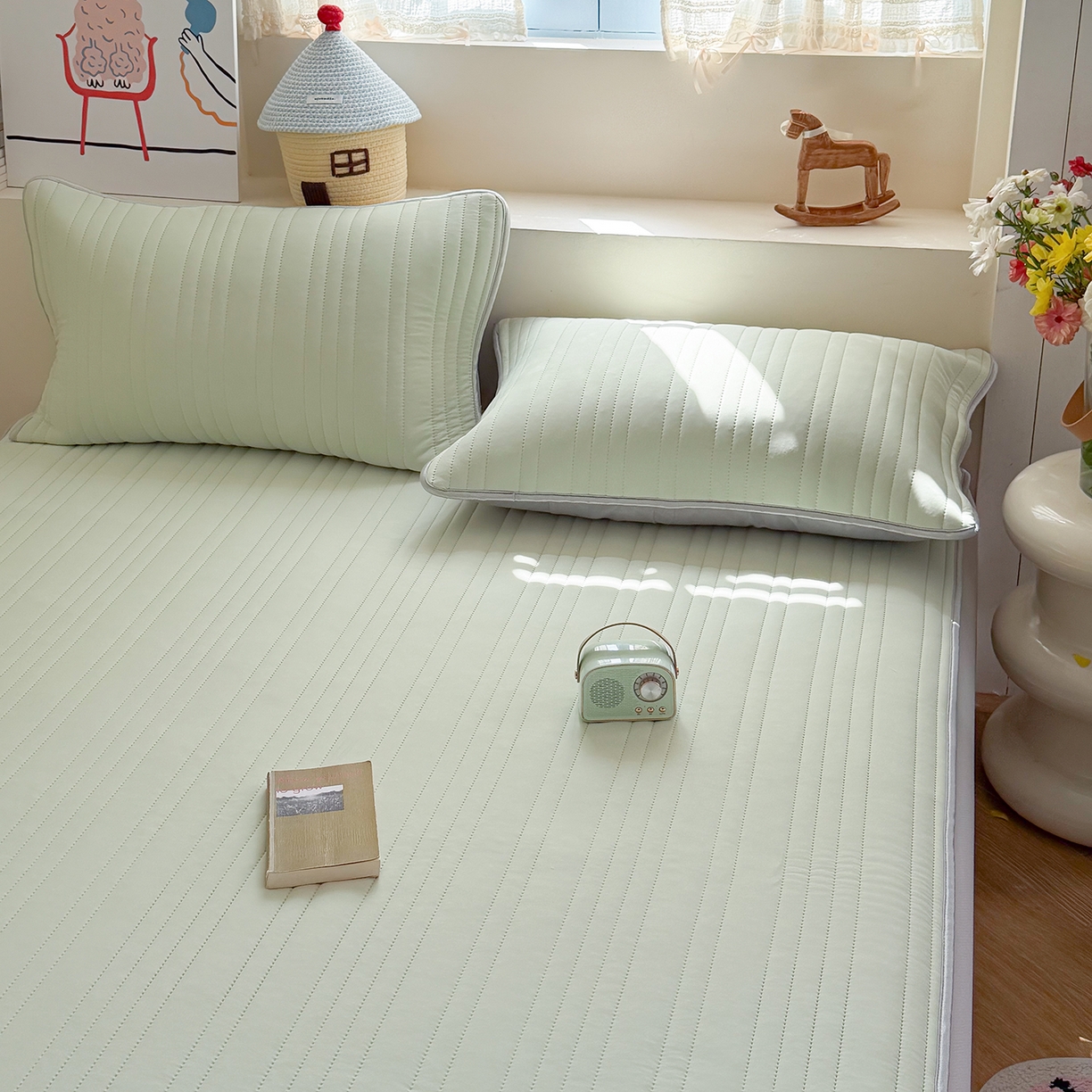 91家纺网 家纺一手货源 找家纺 TT.one 塔塔家居 2026新款A类夏日裸感凉感夏凉垫--小马系列 小马-薄荷绿