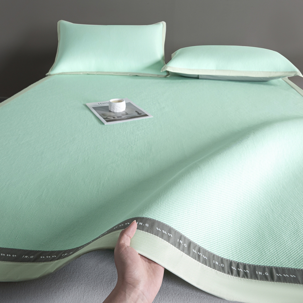 91家纺网 家纺一手货源 找家纺 印季家纺 2026新款可水洗织带款凉感冰藤软席 水绿