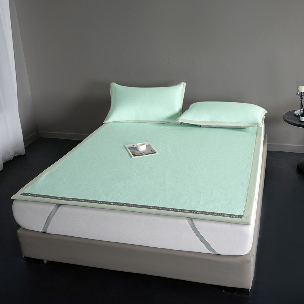 91家纺网 家纺一手货源 找家纺 印季家纺 2026新款可水洗织带款凉感冰藤软席 水绿