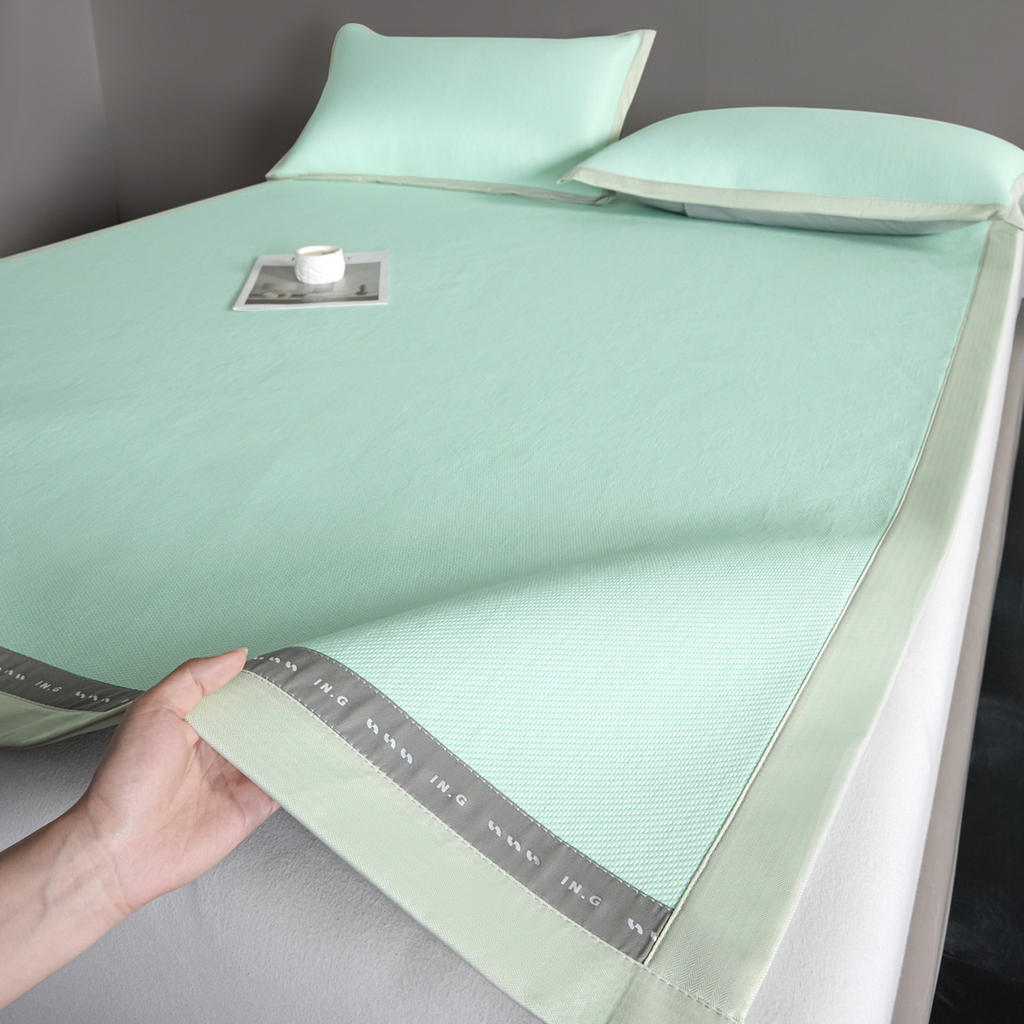 91家纺网 家纺一手货源 找家纺 印季家纺 2026新款可水洗织带款凉感冰藤软席 水绿