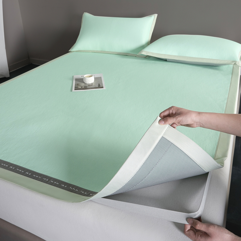 91家纺网 家纺一手货源 找家纺 印季家纺 2026新款可水洗织带款凉感冰藤软席 水绿