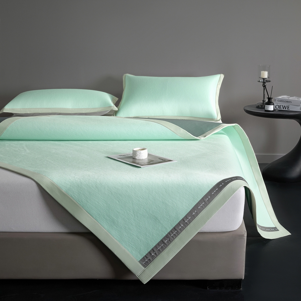 91家纺网 家纺一手货源 找家纺 印季家纺 2026新款可水洗织带款凉感冰藤软席 水绿