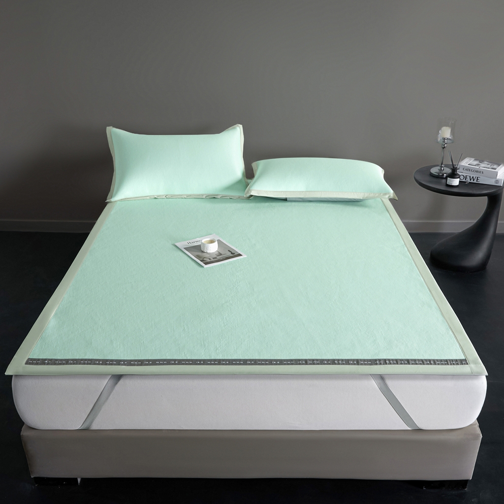 91家纺网 家纺一手货源 找家纺 印季家纺 2026新款可水洗织带款凉感冰藤软席 水绿