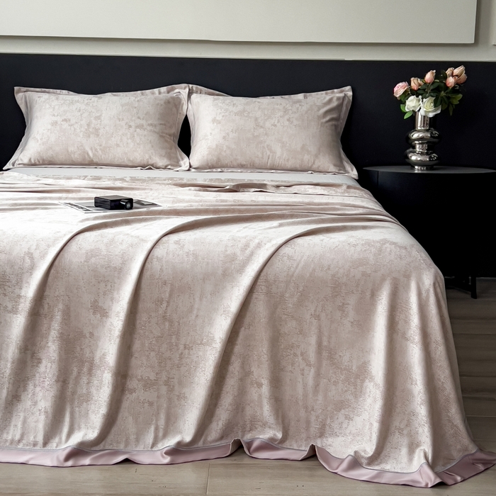 91家纺网 家纺一手货源 找家纺 印季家纺 2026新款色织提花100%竹纤维床单凉席 雾梦-浅棕茶