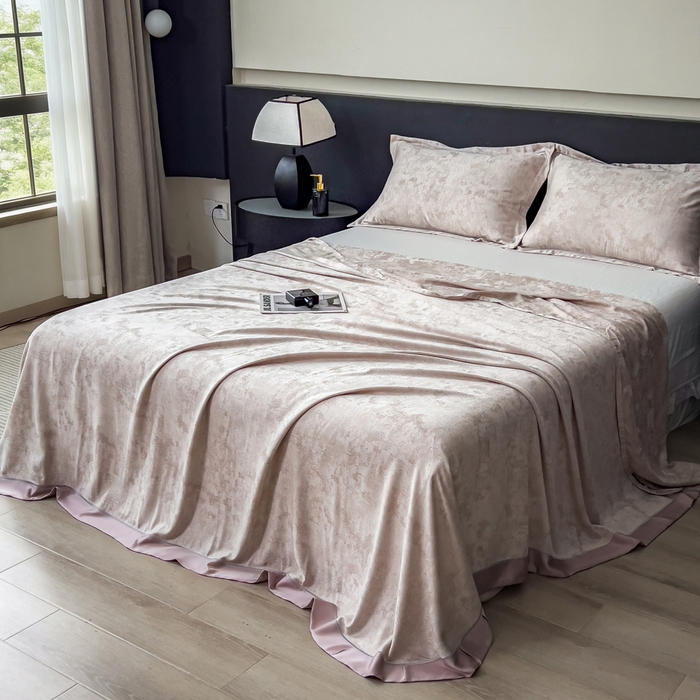 91家纺网 家纺一手货源 找家纺 印季家纺 2026新款色织提花100%竹纤维床单凉席 雾梦-浅棕茶