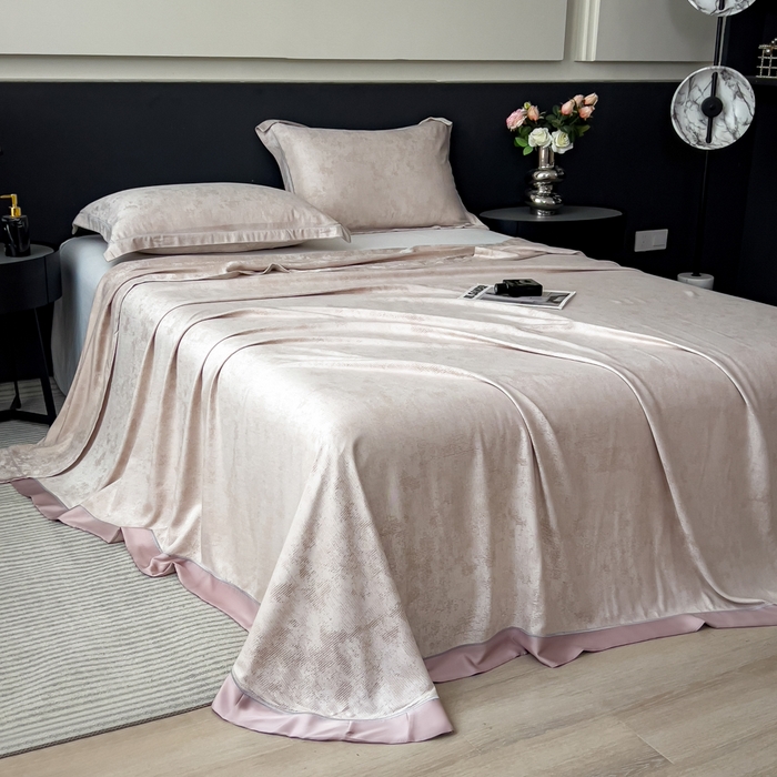 91家纺网 家纺一手货源 找家纺 印季家纺 2026新款色织提花100%竹纤维床单凉席 雾梦-浅棕茶