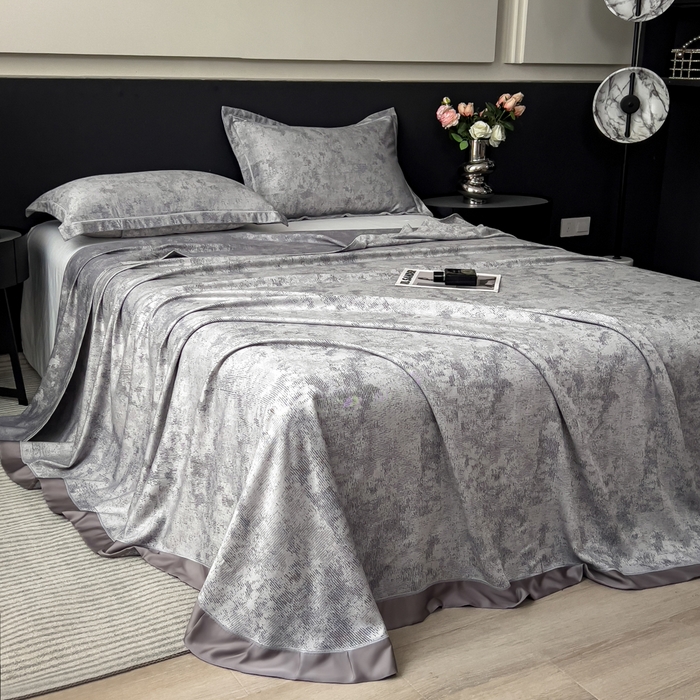 91家纺网 家纺一手货源 找家纺 印季家纺 2026新款色织提花100%竹纤维床单凉席 雾梦-乌云灰