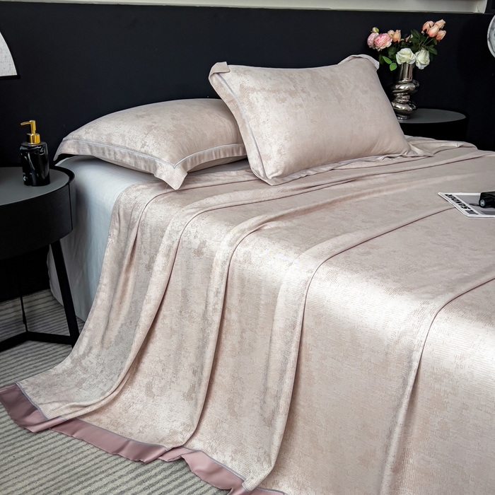 91家纺网 家纺一手货源 找家纺 印季家纺 2026新款色织提花100%竹纤维床单凉席 雾梦-浅棕茶