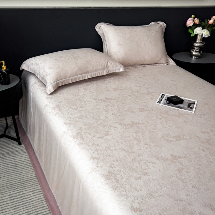 91家纺网 家纺一手货源 找家纺 印季家纺 2026新款色织提花100%竹纤维床单凉席 雾梦-浅棕茶