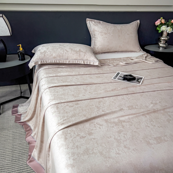 91家纺网 家纺一手货源 找家纺 印季家纺 2026新款色织提花100%竹纤维床单凉席 雾梦-浅棕茶