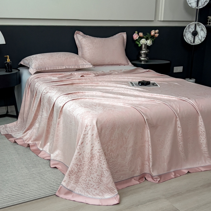 91家纺网 家纺一手货源 找家纺 印季家纺 2026新款色织提花100%竹纤维床单凉席 素叶浅吟-皮粉柔