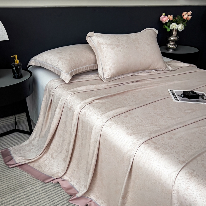 91家纺网 家纺一手货源 找家纺 印季家纺 2026新款色织提花100%竹纤维床单凉席 雾梦-浅棕茶