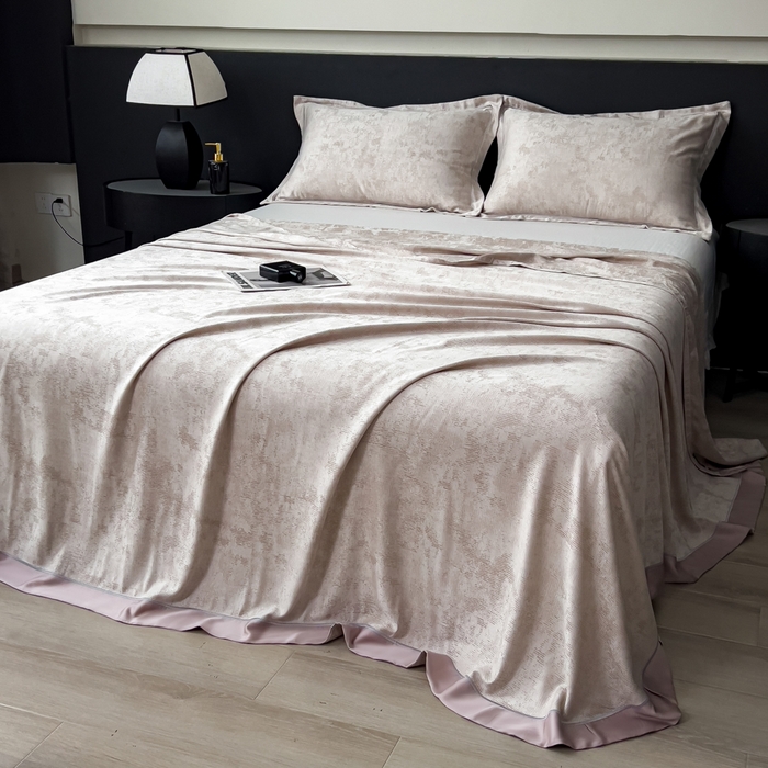 91家纺网 家纺一手货源 找家纺 印季家纺 2026新款色织提花100%竹纤维床单凉席 雾梦-浅棕茶