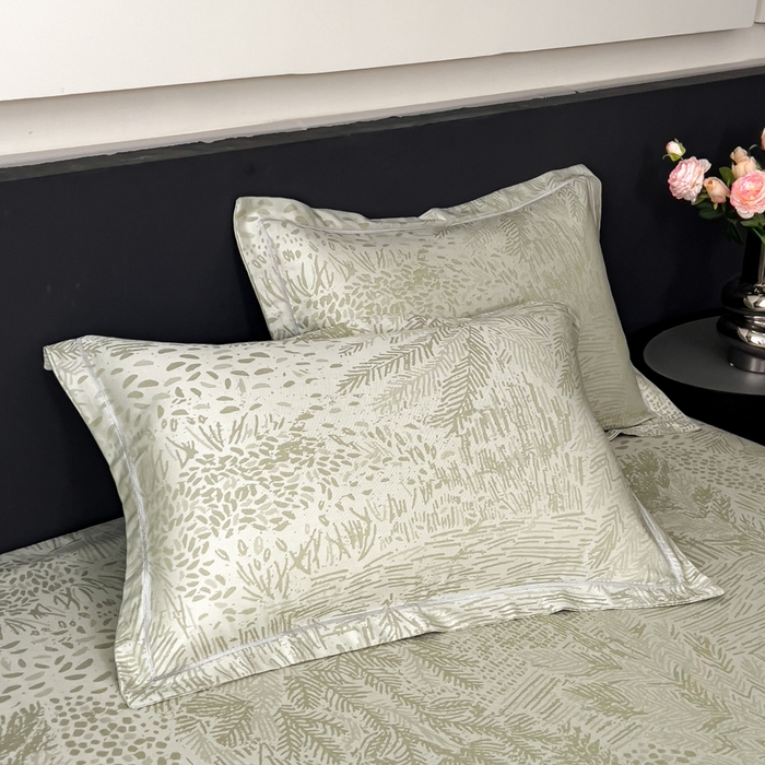 91家纺网 家纺一手货源 找家纺 印季家纺 2026新款色织提花100%竹纤维床单凉席 素叶浅吟-薄荷绿