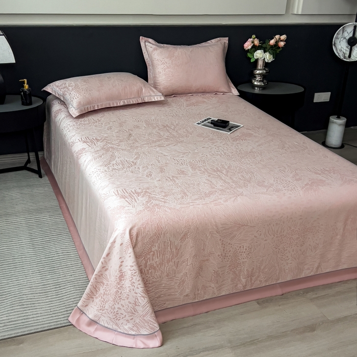 91家纺网 家纺一手货源 找家纺 印季家纺 2026新款色织提花100%竹纤维床单凉席 素叶浅吟-皮粉柔