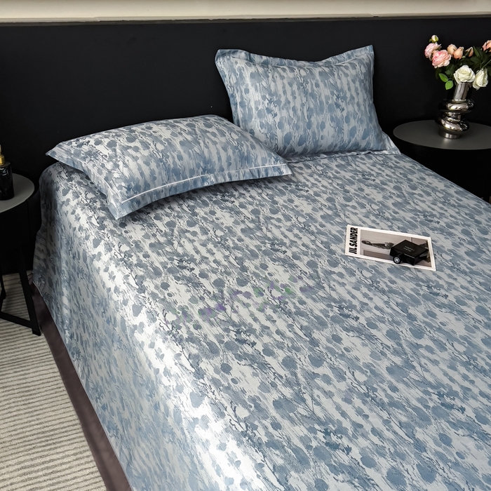 91家纺网 家纺一手货源 找家纺 印季家纺 2026新款色织提花100%竹纤维床单凉席 芷梵秋影-蓝