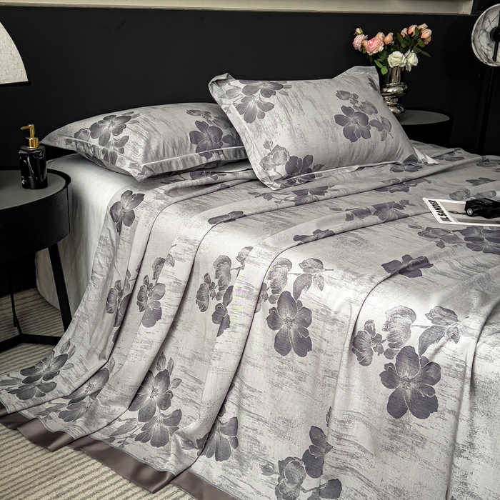 91家纺网 家纺一手货源 找家纺 印季家纺 2026新款色织提花100%竹纤维床单凉席 璎珞-乌云灰