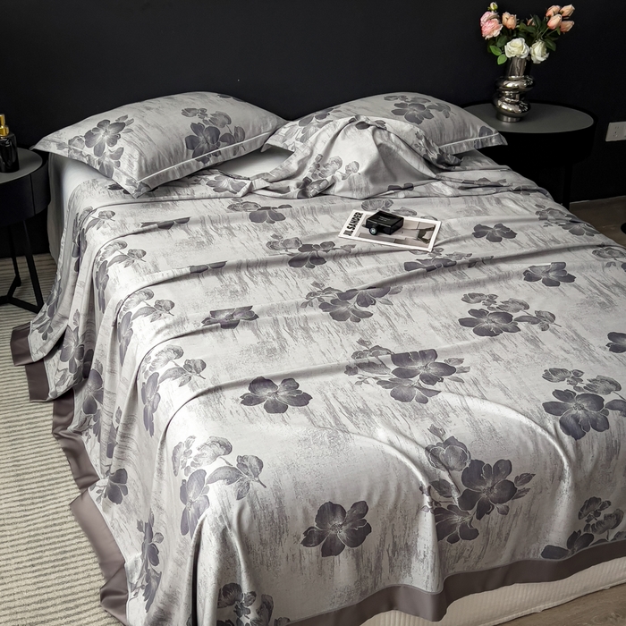 91家纺网 家纺一手货源 找家纺 印季家纺 2026新款色织提花100%竹纤维床单凉席 璎珞-乌云灰