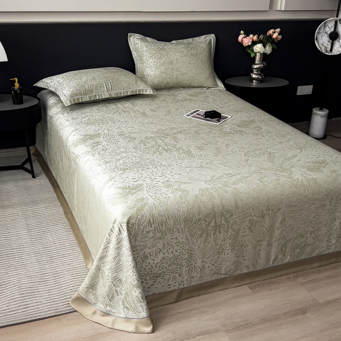 91家纺网 家纺一手货源 找家纺 印季家纺 2026新款色织提花100%竹纤维床单凉席 素叶浅吟-薄荷绿