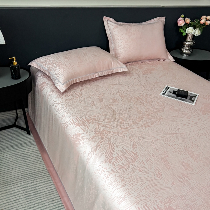 91家纺网 家纺一手货源 找家纺 印季家纺 2026新款色织提花100%竹纤维床单凉席 素叶浅吟-皮粉柔