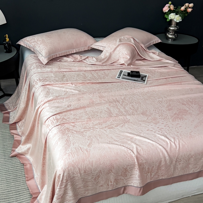 91家纺网 家纺一手货源 找家纺 印季家纺 2026新款色织提花100%竹纤维床单凉席 素叶浅吟-皮粉柔