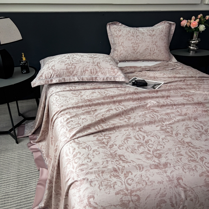 91家纺网 家纺一手货源 找家纺 印季家纺 2026新款色织提花100%竹纤维床单凉席 时光之谜-罗汉果