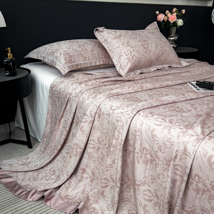 91家纺网 家纺一手货源 找家纺 印季家纺 2026新款色织提花100%竹纤维床单凉席 时光之谜-罗汉果