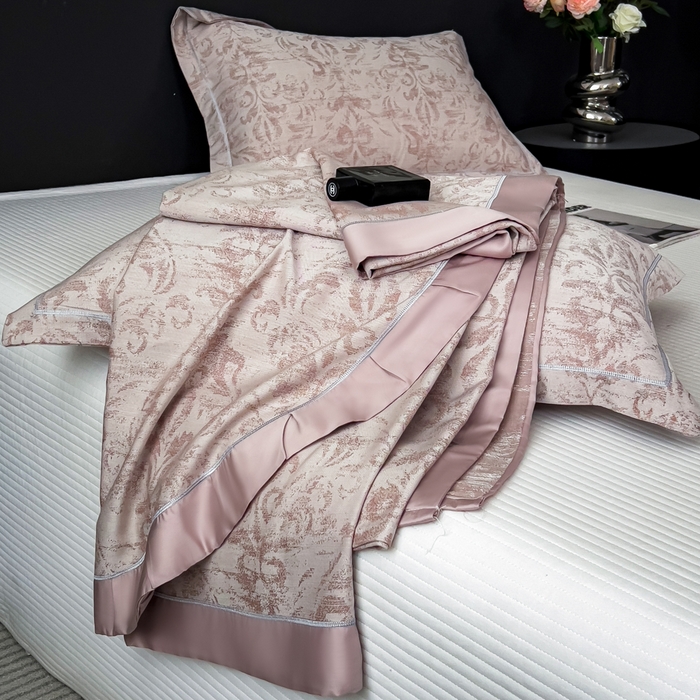 91家纺网 家纺一手货源 找家纺 印季家纺 2026新款色织提花100%竹纤维床单凉席 时光之谜-罗汉果