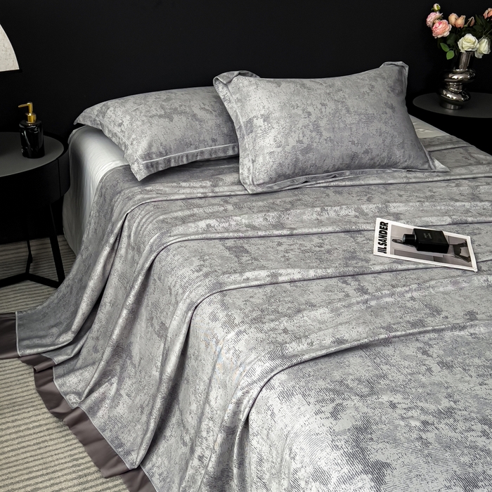 91家纺网 家纺一手货源 找家纺 印季家纺 2026新款色织提花100%竹纤维床单凉席 雾梦-乌云灰