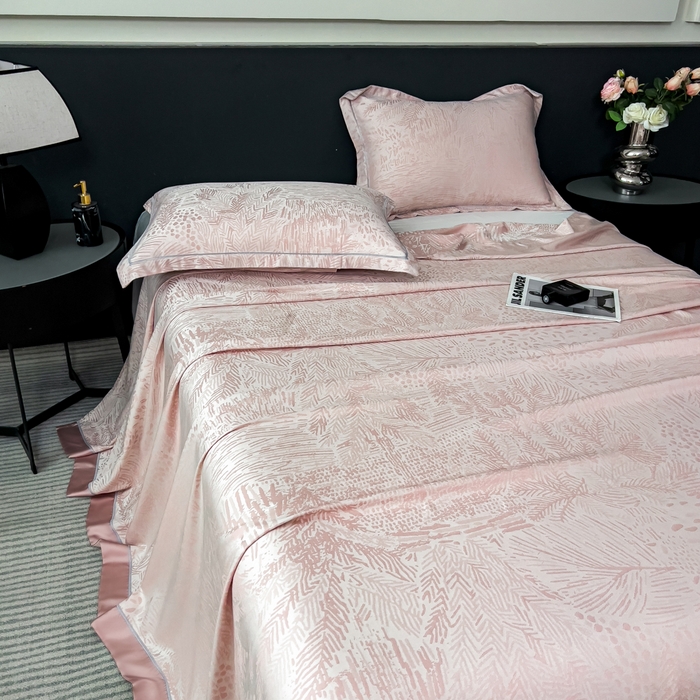 91家纺网 家纺一手货源 找家纺 印季家纺 2026新款色织提花100%竹纤维床单凉席 素叶浅吟-皮粉柔