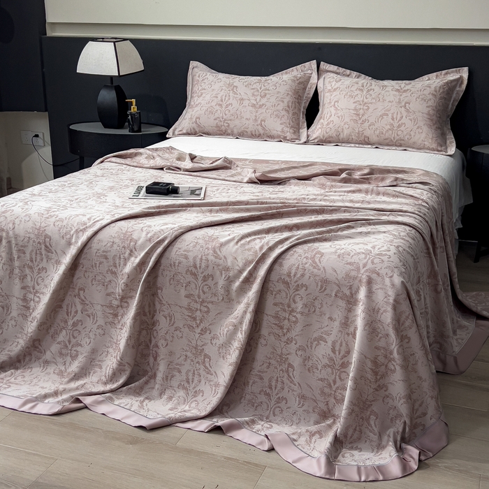 91家纺网 家纺一手货源 找家纺 印季家纺 2026新款色织提花100%竹纤维床单凉席 时光之谜-罗汉果