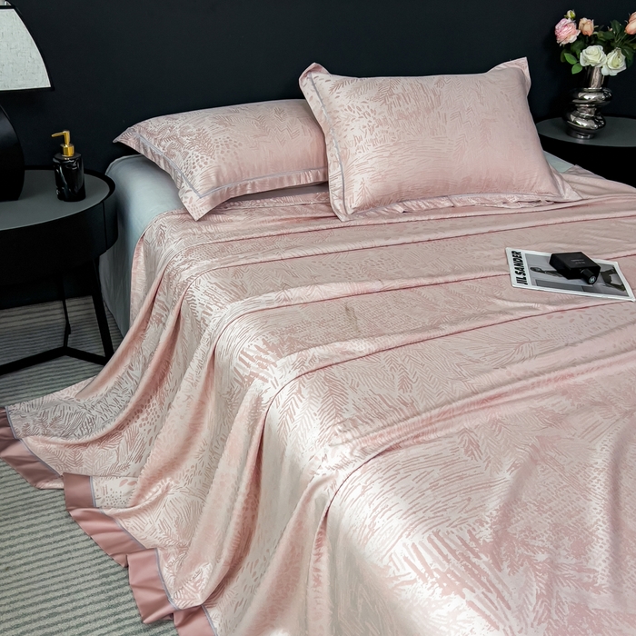 91家纺网 家纺一手货源 找家纺 印季家纺 2026新款色织提花100%竹纤维床单凉席 素叶浅吟-皮粉柔