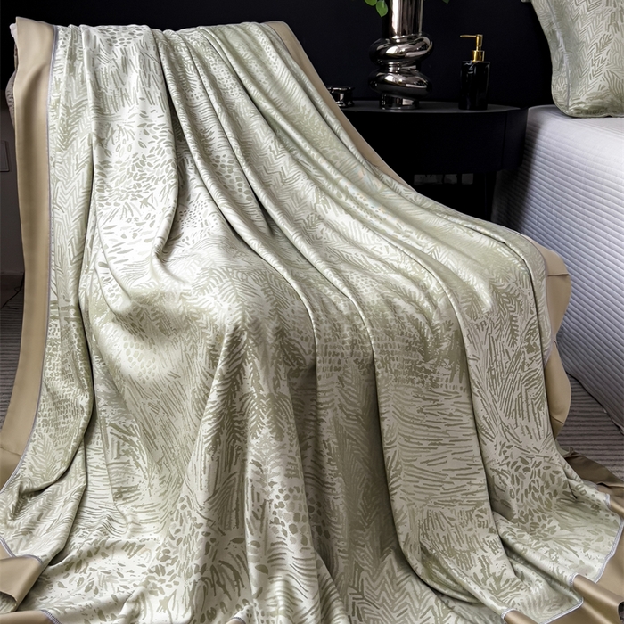 印季家纺 2026新款色织提花100%竹纤维床单凉席 素叶浅吟-薄荷绿