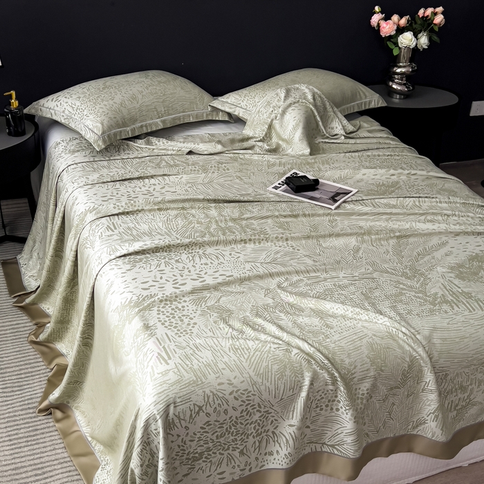 91家纺网 家纺一手货源 找家纺 印季家纺 2026新款色织提花100%竹纤维床单凉席 素叶浅吟-薄荷绿