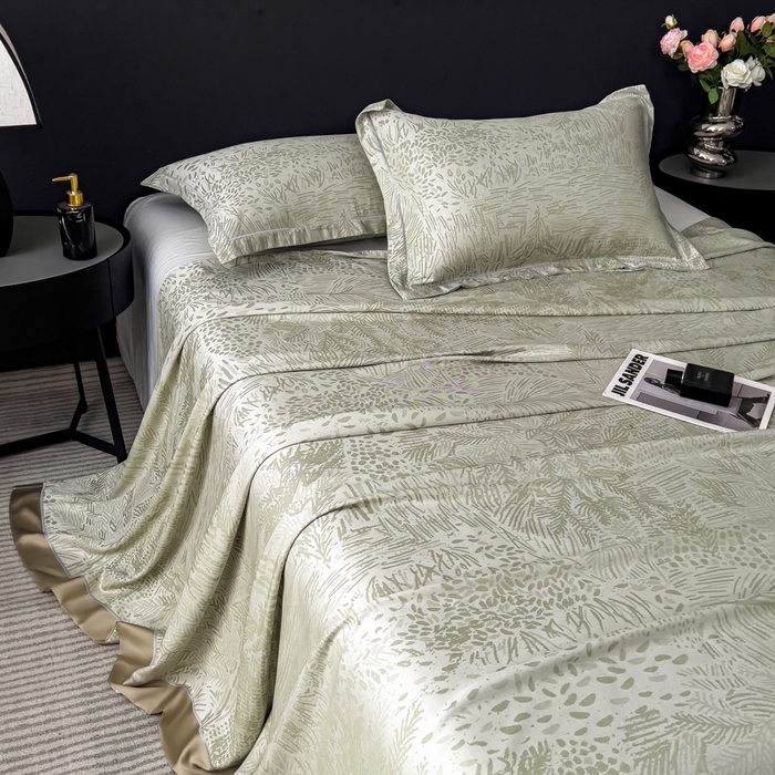 91家纺网 家纺一手货源 找家纺 印季家纺 2026新款色织提花100%竹纤维床单凉席 素叶浅吟-薄荷绿