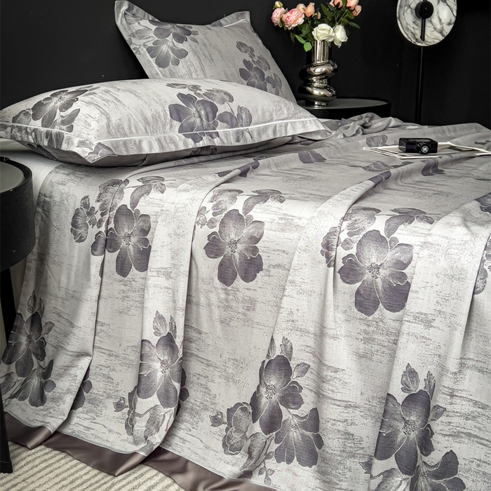 91家纺网 家纺一手货源 找家纺 印季家纺 2026新款色织提花100%竹纤维床单凉席 璎珞-乌云灰