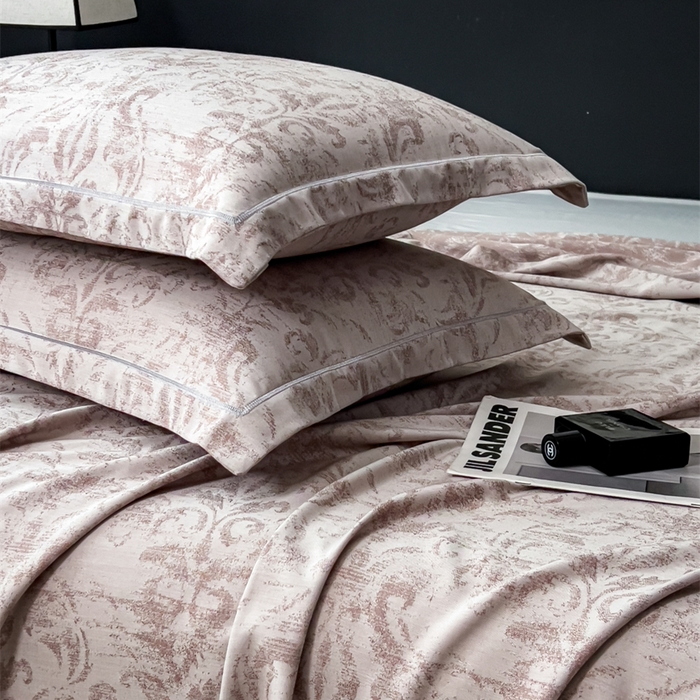 91家纺网 家纺一手货源 找家纺 印季家纺 2026新款色织提花100%竹纤维床单凉席 时光之谜-罗汉果