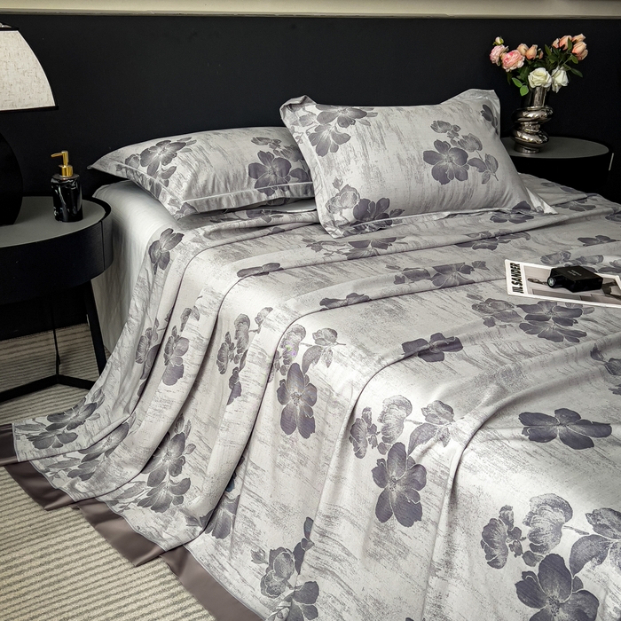 91家纺网 家纺一手货源 找家纺 印季家纺 2026新款色织提花100%竹纤维床单凉席 璎珞-乌云灰