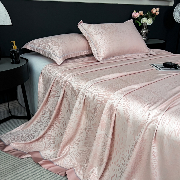 91家纺网 家纺一手货源 找家纺 印季家纺 2026新款色织提花100%竹纤维床单凉席 素叶浅吟-皮粉柔