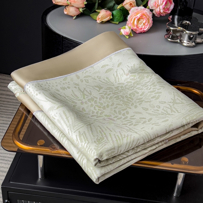 91家纺网 家纺一手货源 找家纺 印季家纺 2026新款色织提花100%竹纤维床单凉席 素叶浅吟-薄荷绿