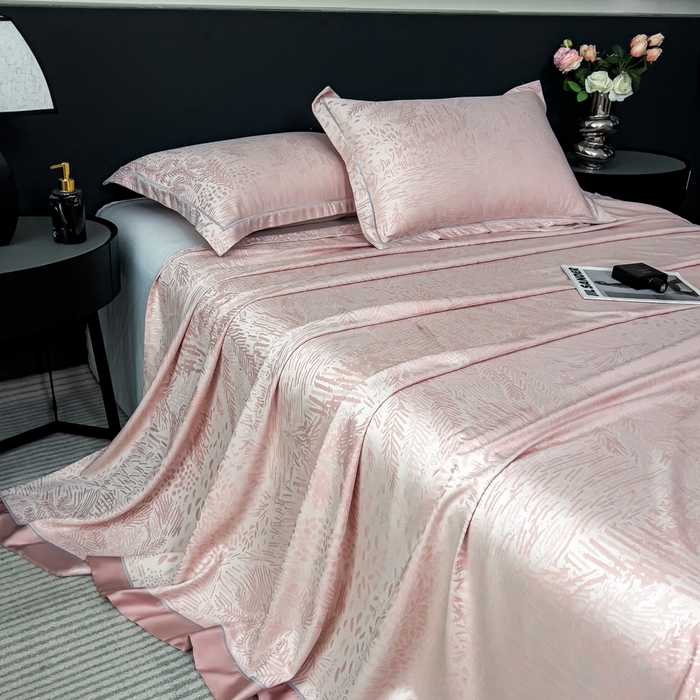 91家纺网 家纺一手货源 找家纺 印季家纺 2026新款色织提花100%竹纤维床单凉席 素叶浅吟-皮粉柔