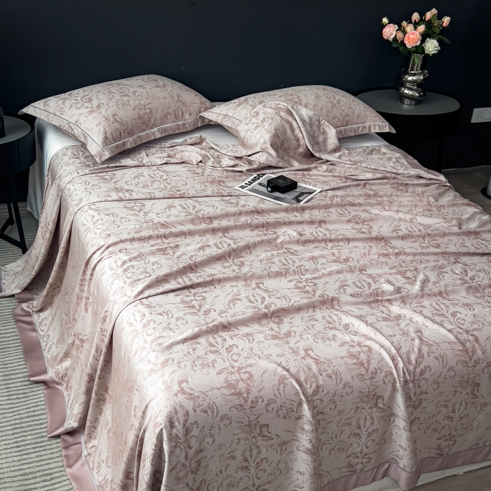 91家纺网 家纺一手货源 找家纺 印季家纺 2026新款色织提花100%竹纤维床单凉席 时光之谜-罗汉果